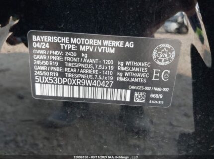 5UX53DP0XR9W40427 2024 BMW