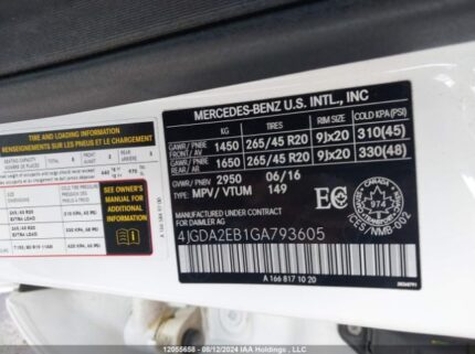 4JGDA2EB1GA793605 2016 MERCEDES-BENZ
