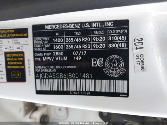 4JGDA5GB6JB001481 2018 MERCEDES-BENZ