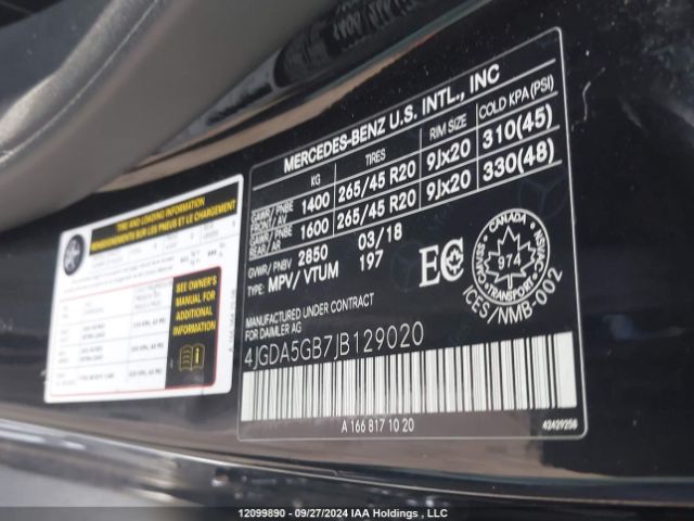 4JGDA5GB7JB129020 2018 MERCEDES-BENZ