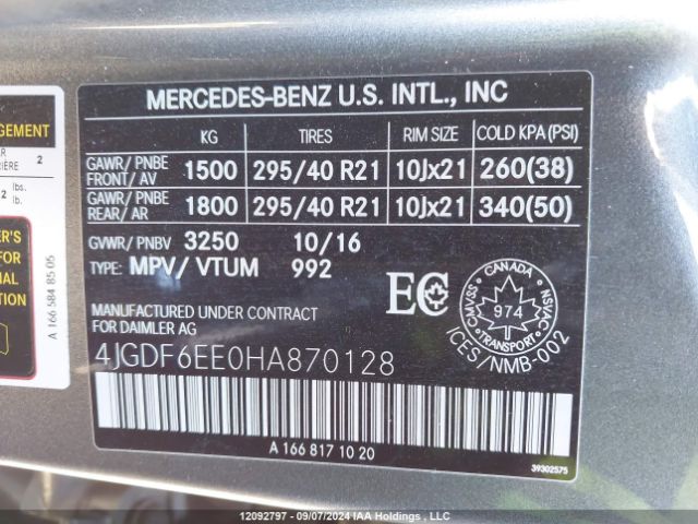 4JGDF6EE0HA870128 2017 MERCEDES-BENZ