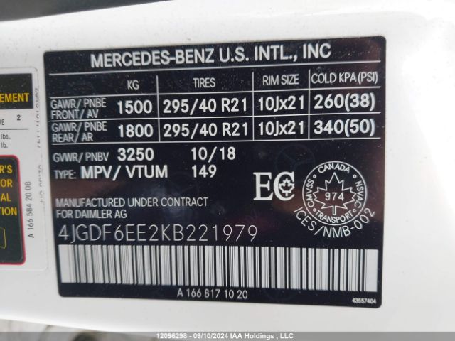 4JGDF6EE2KB221979 2019 MERCEDES-BENZ