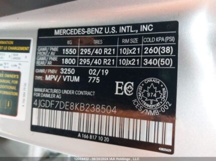4JGDF7DE8KB238504 2019 MERCEDES-BENZ