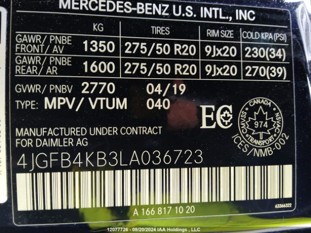 4JGFB4KB3LA036723 2020 MERCEDES-BENZ