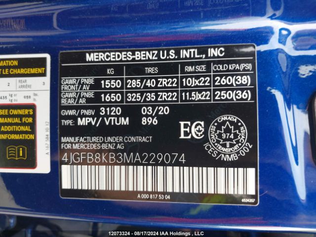 4JGFB8KB3MA229074 2021 MERCEDES-BENZ