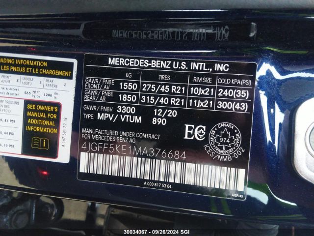 4JGFF5KE1MA376684 2021 MERCEDES-BENZ