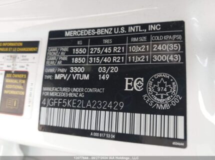 4JGFF5KE2LA232429 2020 MERCEDES-BENZ