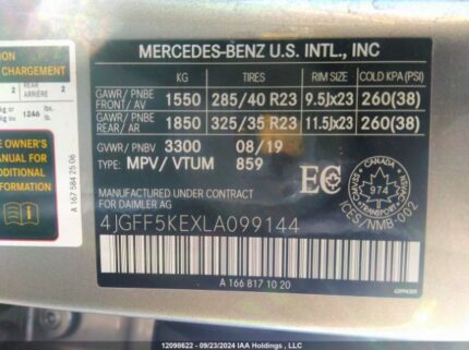 4JGFF5KEXLA099144 2020 MERCEDES-BENZ