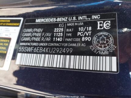 55SWF6EB4KU292499 2019 MERCEDES-BENZ