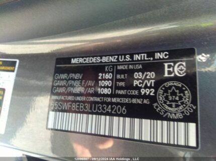 55SWF8EB3LU334206 2020 MERCEDES-BENZ
