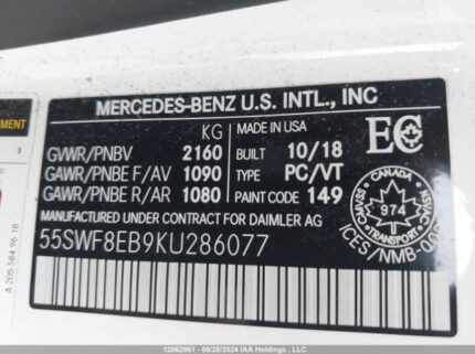 55SWF8EB9KU286077 2019 MERCEDES-BENZ