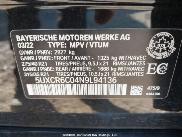 5UXCR6C04N9L94136 2022 BMW