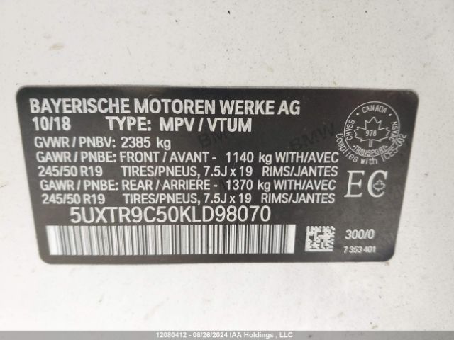 5UXTR9C50KLD98070 2019 BMW