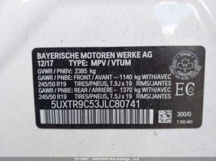 5UXTR9C53JLC80741 2018 BMW