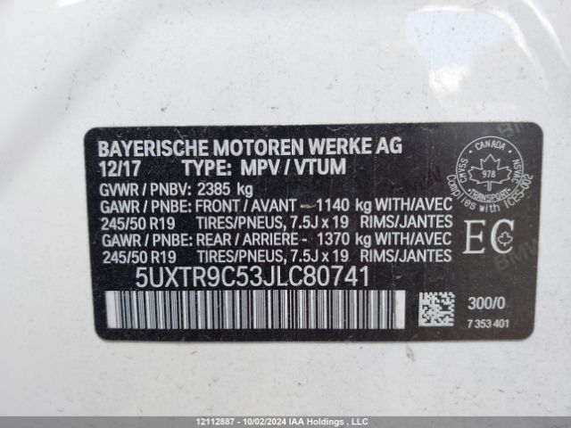 5UXTR9C53JLC80741 2018 BMW