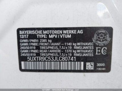 5UXTR9C53JLC80741 2018 BMW