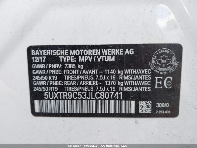 5UXTR9C53JLC80741 2018 BMW