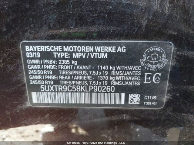 5UXTR9C58KLP90260 2019 BMW