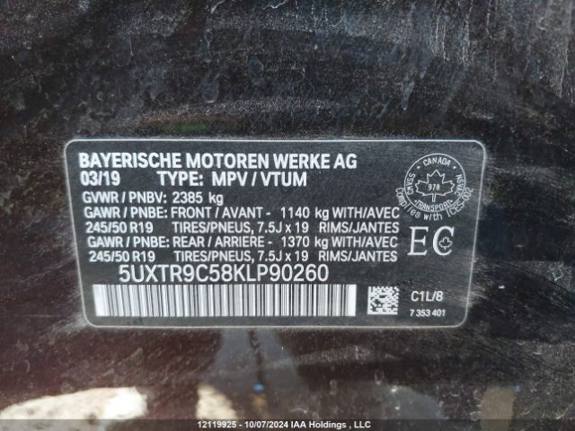 5UXTR9C58KLP90260 2019 BMW