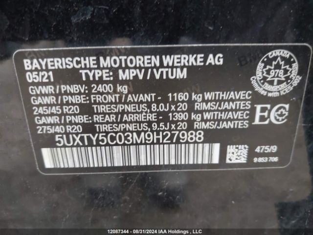 5UXTY5C03M9H27988 2021 BMW