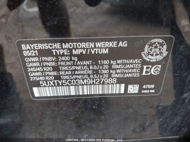 5UXTY5C03M9H27988 2021 BMW