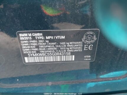 5YMKW8C55G0R43158 2016 BMW
