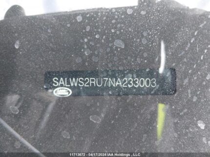 SALWS2RU7NA233003 2022 LAND ROVER