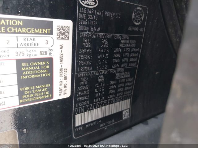 SALWZ2SE7KA861122 2019 LAND ROVER