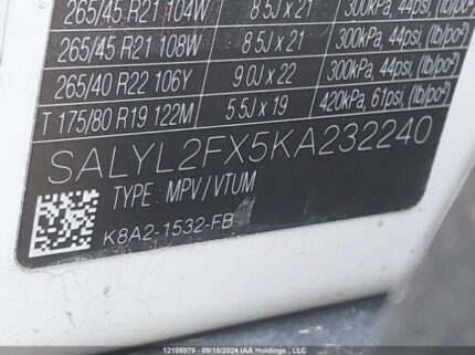 SALYL2FX5KA232240 2019 LAND ROVER