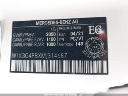 W1K3G4FBXMJ314687 2021 MERCEDES-BENZ