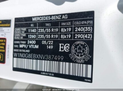 W1N0G8EBXNV387499 2022 MERCEDES-BENZ