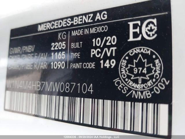 W1N4M4HB7MW087104 2021 MERCEDES-BENZ