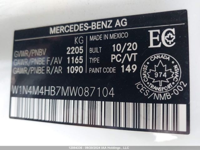 W1N4M4HB7MW087104 2021 MERCEDES-BENZ