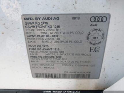 WA1ANAFY4J2240306 2018 AUDI
