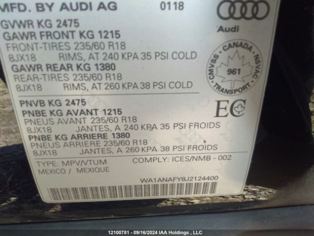 WA1ANAFY8J2124400 2018 AUDI