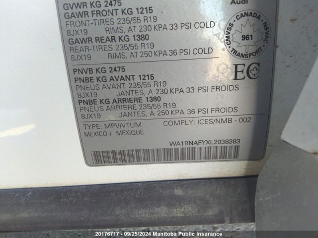WA1BNAFYXL2038383 2020 AUDI