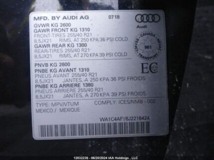 WA1C4AFY6J2216424 2018 AUDI
