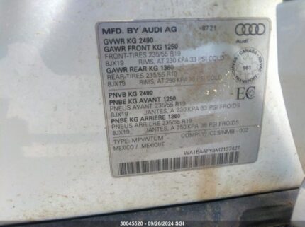WA1EAAFY3M2137427 2021 AUDI