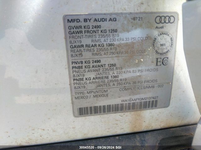 WA1EAAFY3M2137427 2021 AUDI