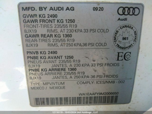 WA1EAAFY9M2006650 2021 AUDI