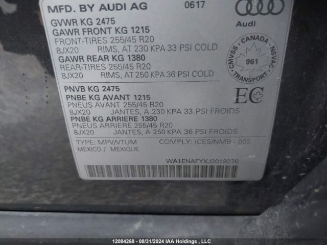 WA1ENAFYXJ2019276 2018 AUDI