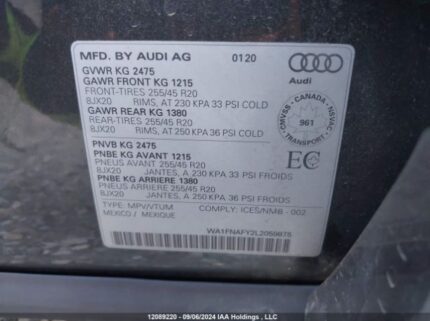 WA1FNAFY2L2059875 2020 AUDI