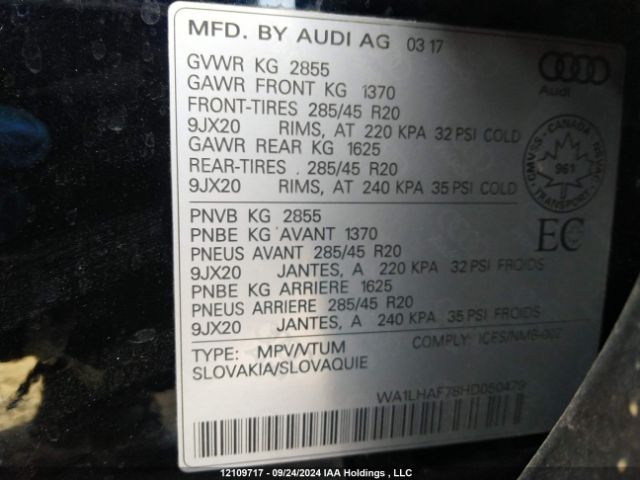 WA1LHAF78HD050479 2017 AUDI