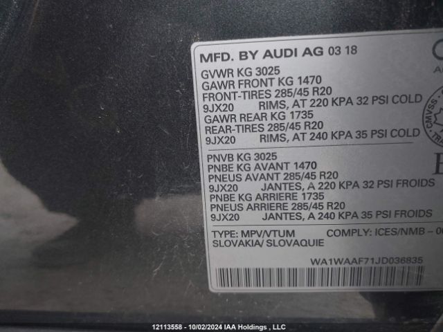 WA1WAAF71JD036835 2018 AUDI
