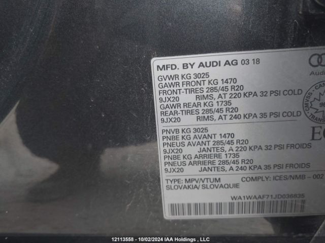 WA1WAAF71JD036835 2018 AUDI