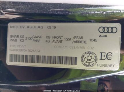 WAUBEGFF0K1026834 2019 AUDI