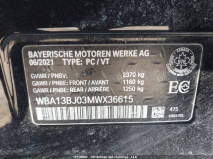 WBA13BJ03MWX36615 2021 BMW