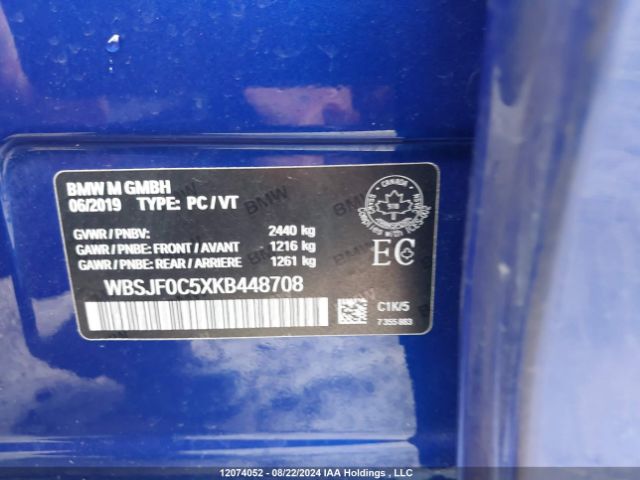 WBSJF0C5XKB448708 2019 BMW