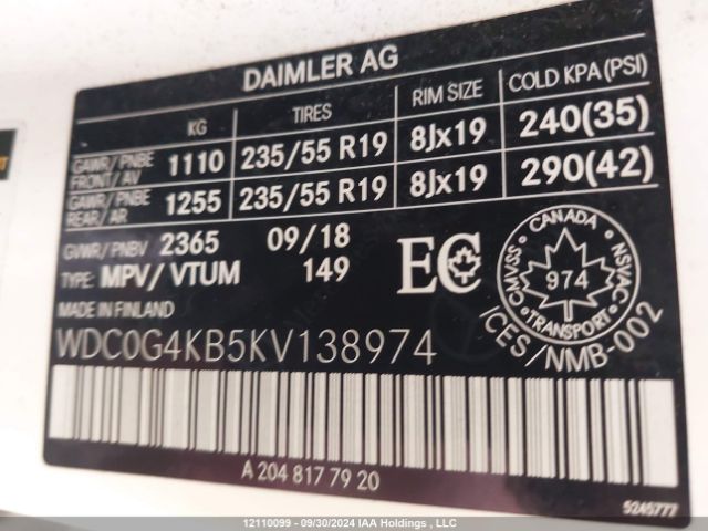 WDC0G4KB5KV138974 2019 MERCEDES-BENZ