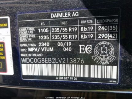 WDC0G8EB2LV213876 2020 MERCEDES-BENZ